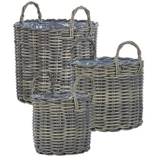 Zestaw 3 doniczek NIKITI Technorattan 29/35/40 cm Beżowoszary