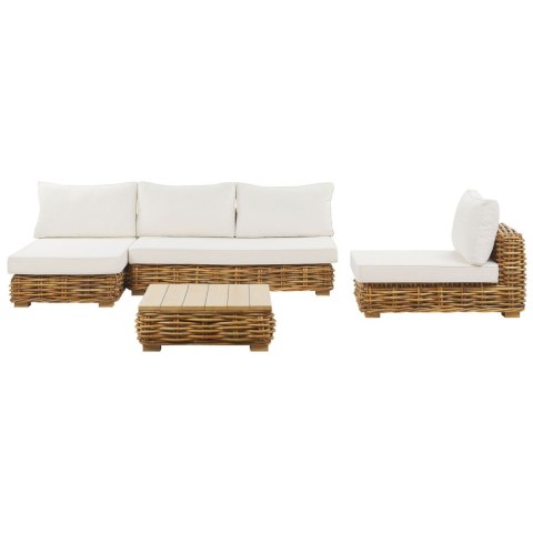 Zestaw ogrodowy ze stolikiem dla 4 osób VARALLO Prawostronny Modułowy Rattan Naturalny Lumarko!