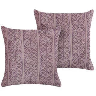 Zestaw 2 poduszek dekoracyjnych SILYBUM Welur 45 x 45 cm Różowy Wzór geometryczny