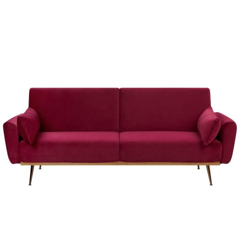 Sofa rozkładana welurowa burgundowa EINA Lumarko!