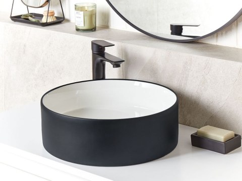 Umywalka nablatowa ceramiczna ⌀ 40 cm biała z czarnym TEBAR