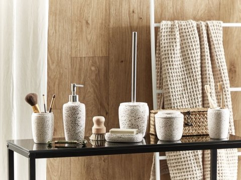 Zestaw akcesoriów łazienkowych 6 elementy PALMILLA Ceramika Złamana biel