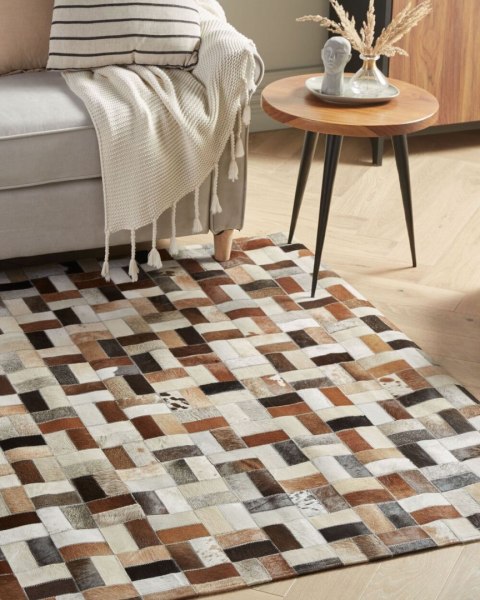 Dywan patchwork skórzany 160 x 230 cm brązowo-beżowy CESME