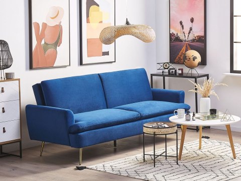 Sofa rozkładana welurowa niebieska VETTRE