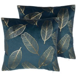 Zestaw 2 poduszek dekoracyjnych FREESIA Welur 45 x 45 cm Lazurowy Wzór roślinny Lumarko!