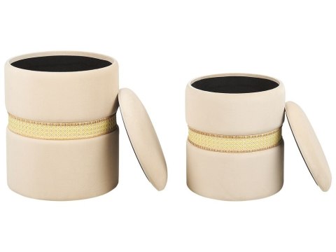 Zestaw 2 welurowych pufów ze schowkiem beżowy MEDFORD