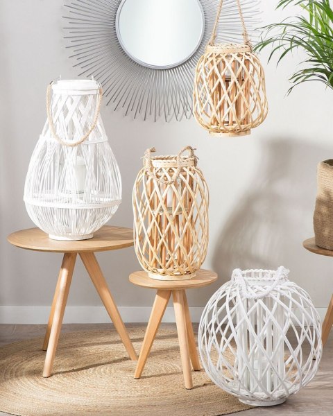 Lampion drewniany 56 cm biały TONGA