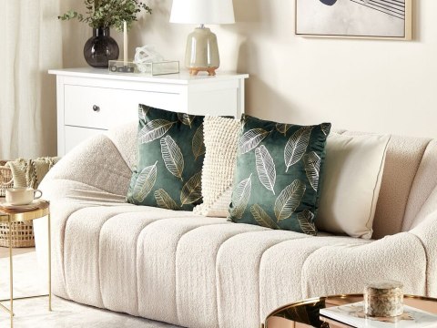 Zestaw 2 poduszek dekoracyjnych FREESIA Welur 45 x 45 cm Ciemnozielony Wzór roślinny