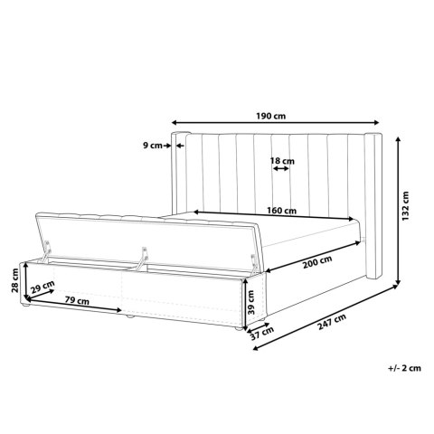 Łóżko wodne z ławką Welur NOYERS 160 x 200 cm Szary