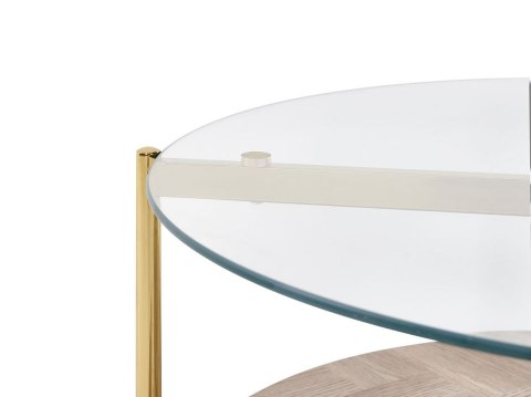 Stolik kawowy szklany jasne drewno ze złotym LOVELL