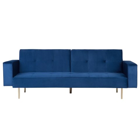 Sofa rozkładana welurowa niebieska VISNES
