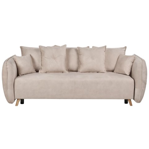 Sofa rozkładana welurowa z pojemnikiem kremowa VALLANES Lumarko!