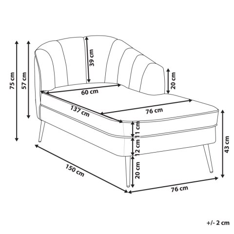 Szezlong welurowy lewostronny beżowy ALLIER