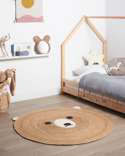 Dywan dziecięcy okrągły z juty miś ⌀ 120 cm beżowy KOSALAR