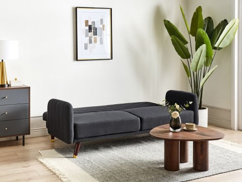 Sofa rozkładana len syntetyczny czarna SENJA