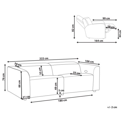 Sofa z elektryczną funkcją relaksu z ładowarką zielona ULVEN