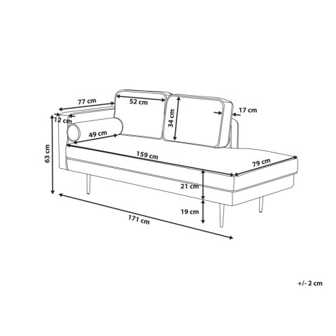 Szezlong welurowy lewostronny bordowy MIRAMAS