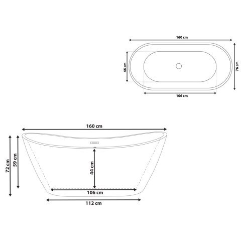 Wanna wolnostojąca 160 x 76 cm biała ANTIGUA