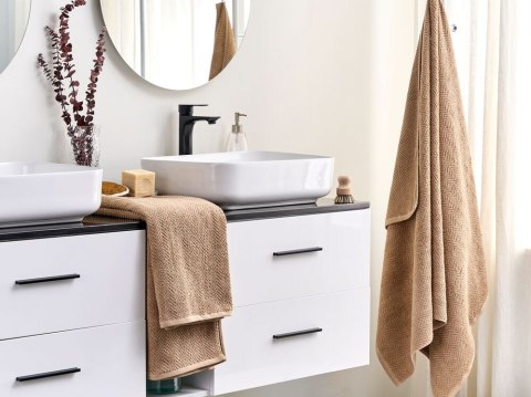 Komplet 2 ręczników MITIARO Bawełna frotte Piaskowy