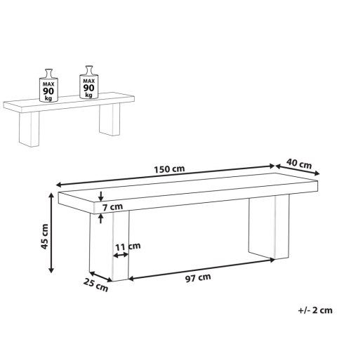 Ławka ogrodowa TARANTO 150 cm Beton Szary