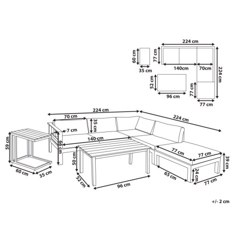 Narożnik ogrodowy ze stolikiem dla 5 osób MESSINA Lewostronny Metal Czarny