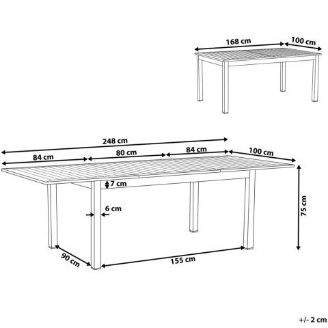 Stół ogrodowy rozkładany 168/248 x 100 cm szary PANCOLE