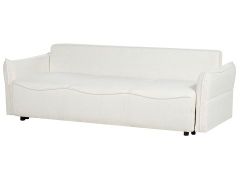 Sofa rozkładana z pojemnikiem boucle biała KRAMA