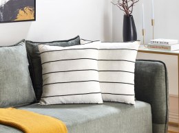 Zestaw 2 poduszek dekoracyjnych MILAS Len 50 x 50 cm Czarny/ biały W paski Lumarko!