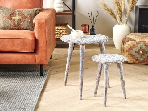 Zestaw 2 stolików pomocniczych drewno mango złamana biel BARJU