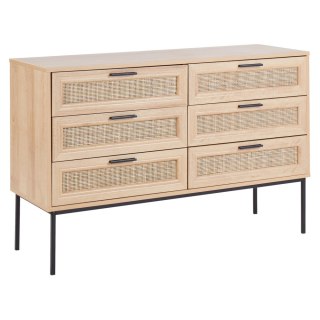 Komoda 6 szuflad fronty rattanowe jasne drewno PASCO
