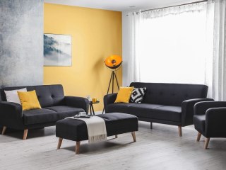 Komplet wypoczynkowy 6-osobowy z pufem czarny FLORLI