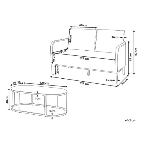 Zestaw ogrodowy ze stolikiem dla 2 osób MONTEFALCO Metal Biały