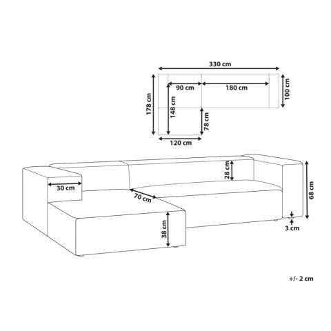 Narożnik welurowy 3-osobowy prawostronny beżowoszary VERNON