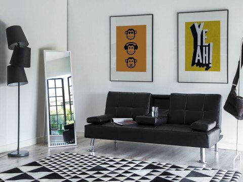 Sofa rozkładana ekoskóra czarna ROXEN