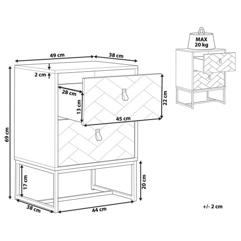 Szafka nocna 2 szuflady NUEVA Ciemny brąz/ biały