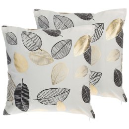 Zestaw 2 poduszek dekoracyjnych LOTUS Bawełna 45 x 45 cm Biały Złoty Czarny Wzór roślinny Lumarko!