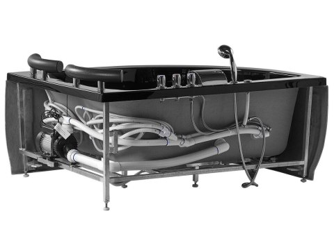 Wanna narożna LED lewa z hydromasażem 158 x 113 cm czarna PARADISO