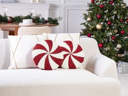 Zestaw 2 poduszek dekoracyjnych SWIRL CANDY Boucle 40 x 40 cm Czerwony Wzór świąteczny Lumarko!