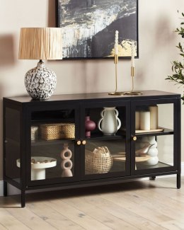 Szafka ze szklanymi drzwiami NEWPORT Metal 115 cm 35 cm Czarny Lumarko!