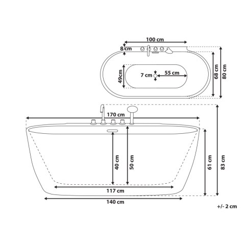 Wanna wolnostojąca 170 x 80 cm biała ROTSO
