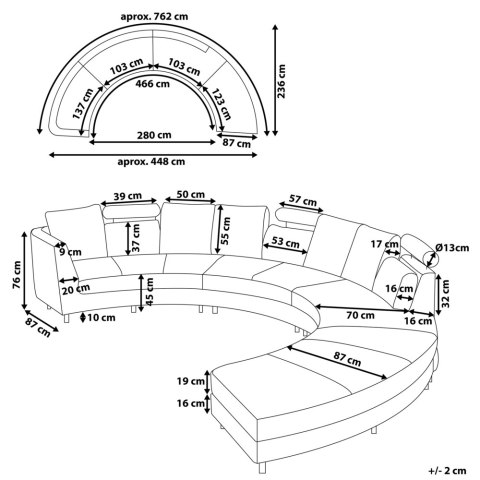 Sofa półokrągła 7-osobowa modułowa beżowa ROTUNDE