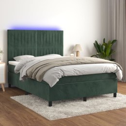  Łóżko kontynentalne z materacem i LED zielony aksamit 140x200cm Lumarko! Lumarko!