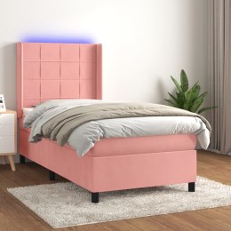  Łóżko kontynentalne z materacem i LED, różowy aksamit 90x200 cm Lumarko! Lumarko!
