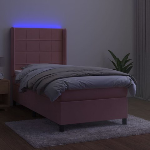 Łóżko kontynentalne z materacem i LED, różowy aksamit 90x200 cm Lumarko! Lumarko!