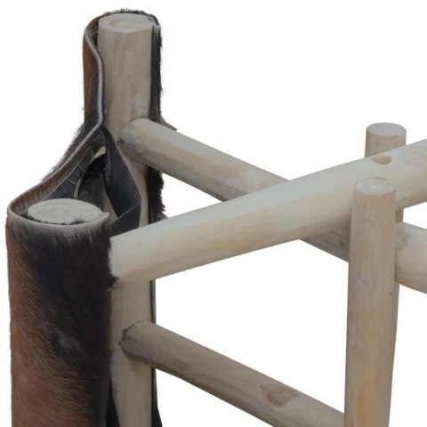  Składany stołek, skóra naturalna i lite drewno tekowe Lumarko! Lumarko!