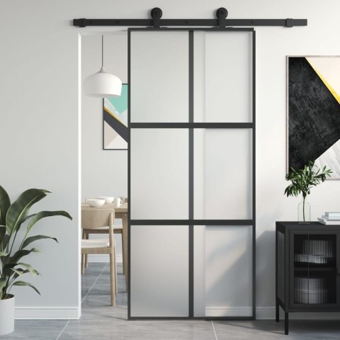 Drzwi przesuwne, czarne, 90x205 cm, szkło hartowane, aluminium Lumarko! Lumarko!