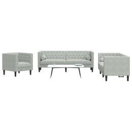  3-cz. wypoczynek Chesterfield z wałkami, jasnoszary, aksamit Lumarko! Lumarko!