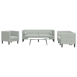  3-cz. wypoczynek Chesterfield z wałkami, jasnoszary, aksamit Lumarko! Lumarko!