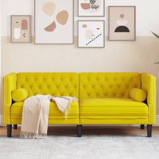  Sofa Chesterfield z wałkami, dwuosobowa, żółta, aksamit Lumarko! Lumarko!
