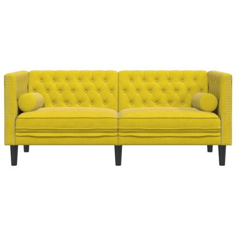  Sofa Chesterfield z wałkami, dwuosobowa, żółta, aksamit Lumarko! Lumarko!